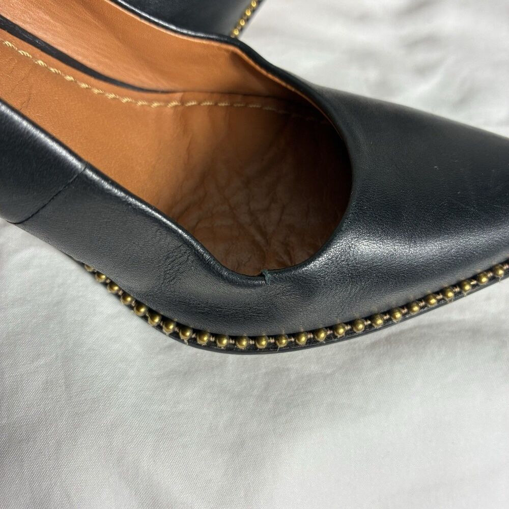 Coach Heels Sz 5 Vonna Black Leather Pointed Toe Gold Bead Chain High Heel Pump - Picture 13 of 13